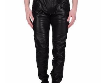 Svarta läderbikerbyxor för män - Slim fit motorcykelbyxor - Western Streetwear present till honom