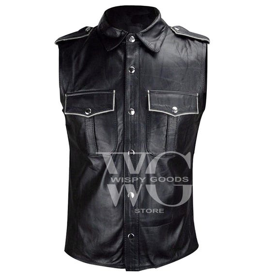 Real Black Leather Vest for Men - Classic Police-Inspired, Made to Order