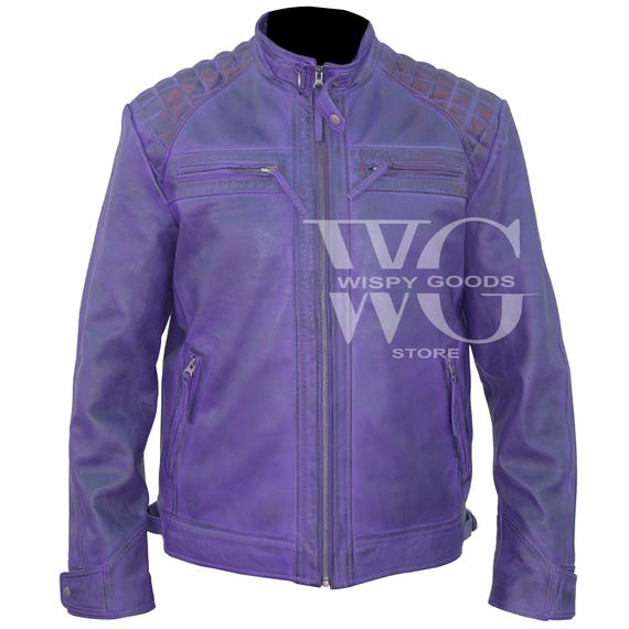Herren Lila Leder Bikerjacke: Slim Fit Cosplay Style