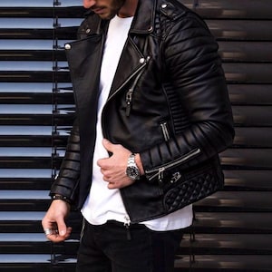 Men's Genuine Sheepskin Premium  Leather Biker Jacket | Slim Fit, Black Motorcycle Riding Jacket, Stylish | Black Biker Jacket For Men