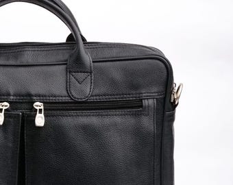 Handcrafted Leather Laptop Briefcase – Expandable Office Messenger Bag