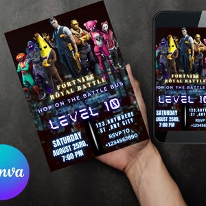 Fort Game Birthday Invitation Editable Birthday Invite download CANVA Birthday Party Template Video Game Birthday Gamer Card Gamer Party