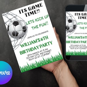 Editable Soccer Birthday Invitation Card Template, Football Invitation Soccer Invitation Card Template, Editable in Canva