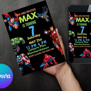 Superhero Birthday Invitation Template, Avengers Party Invite (Editable)