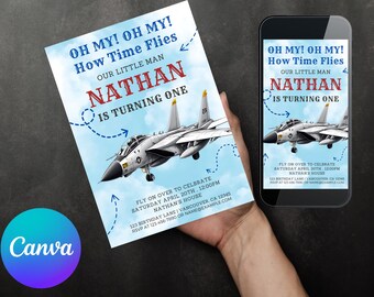 Airplane Birthday Invitation, Time Flies, Jet Plane (Digital Download)
