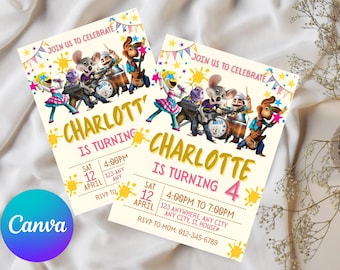 Invitación de cumpleaños de carpincho, fiesta rosa para adolescentes, plantilla editable (PDF)