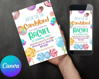 Two Sweet Birthday Invitation: Candyland Dessert Theme (Digital Download)