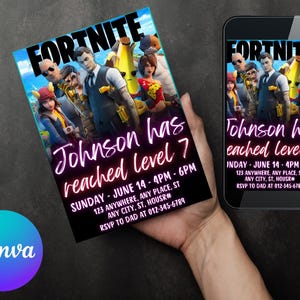 Fort Game Birthday Invitation Editable Birthday Invite download CANVA Birthday Party Template Video Game Birthday Gamer Card Gamer Party