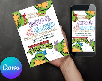 Faire-part d'anniversaire de tortues Ninja karaté, modèle modifiable (téléchargement numérique)