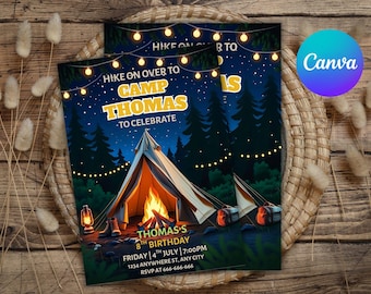 Camping Birthday Invitation: Outdoor Adventure, Editable Template (PDF Download)