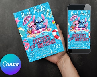 Stitch Pool Party Birthday Invitation, Editable Summer Bash (Digital Download)