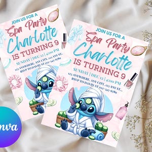 Invito di compleanno per pigiama party a tema Stitch Spa / Invito per pigiama party a tema Stitch Pijama / Invito per bambini con sfumatura pastello da scaricare / DIGITALE