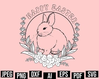 Happy Easter Svg, Easter Svg, Floral Bunny Svg, Spring Svg, Files For Cricut, Sublimation Designs Downloads, Flowers Svg, Easter Shirt Svg,