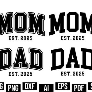 Pappa en mamma Est. 2025 Svg, Varsity Parent Shirt Design, nieuwe moeder en vader svg png, trendy Svg, Moederdag svg, Vaderdag svg, digitale bestanden