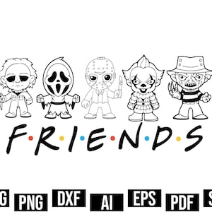 Halloween-Freunde-Svg, Horror-Freunde Png, Clipart, Halloween-T-Shirt, Sublimationsdesigns, Schnittdateien für Cricut, digitaler Download, Trendy