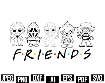 Halloween Friends Svg, Horror Friends Png, Clipart, Halloween T-Shirt, Sublimation Designs, Cut Files For Cricut, Digital Download, Trendy