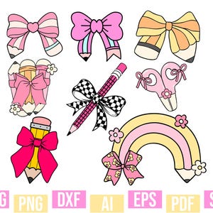 Pencil Coquette Bow Svg Png Bundle, Teacher Coquette Bow, Coquette Bow, Back To School Svg, Teacher Svg, Teacher Shirt Svg, Coquette Pencil