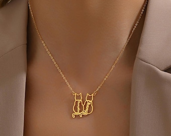 Personalized Named Cat Necklace, Cat Named Necklace, Personalized Cat Memorial Gift, Cat Silhouette Necklace, Custom Cat Name Jewelry