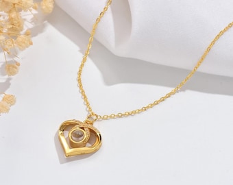Heart Photo Projection Necklace, Memorial Necklace, Customized Projection Necklace with Picture, Photo Projection Necklaces, Birthday Gift