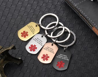 Custom Medical Alert Keychain for Men Women, Engraved Medical ID Tag, Personalizded Emergency Med Alert Keychain, Medical Alert Jewelry