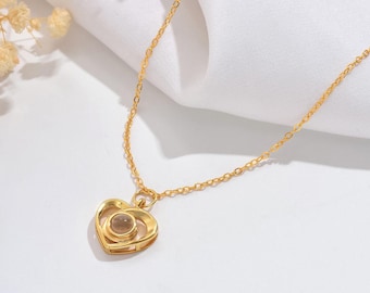 Heart Photo Projection Necklace, Memorial Necklace, Customized Projection Necklace with Picture, Photo Projection Necklaces, Birthday Gift
