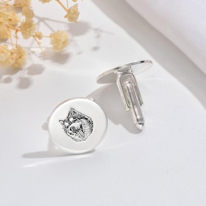 Personalized Pet Portrait Cufflinks, Pet Memorial Jewelry, Custom Photo Engraved Cufflinks, Dog Cat Cufflinks, Custom Christmas Gifts