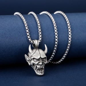 Oni Mask Men Charm Necklace, Japanese Hannya Mask Necklace For Best Friend, Demon Necklace For Boyfriend, Handmade Devil Necklace in Goth
