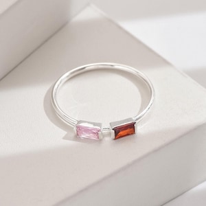 Duo Baguette Birthstone Ring, Best Friend Gift, Anniversary Gift, Adjustable Personalized Gemstone Ring, Mothers Day Jewelry Gift for her