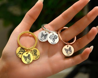 Personalized Pet Portrait Keychain, Pet Memorial Jewelry, Discs Photo Engraved Keychain, Custom Pet Gifts, Dog Cat Keychain for Pet Lover