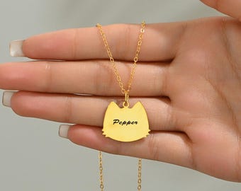Cat Name Necklace, Custom Cat Ears Necklace, Memorial Gift for Pet Lover, Personalized Name Cat Necklace, Animal Jewelry, Christmas Gift
