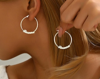 Name Hoop Earrings • Custom Name Hoops • Personalized Earring •  Customized Statement Large Big Hoops Earrings for Women
