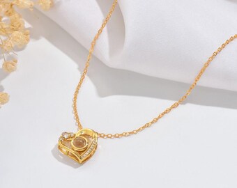 Heart Photo Projection Necklace, Memorial Necklace, Customized Projection Necklace with Picture, Photo Projection Necklaces, Birthday Gift