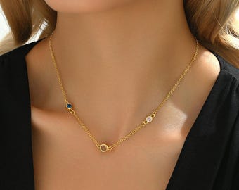 Collar con cuentas redondas y piedras de nacimiento con proyección de fotos, collar con foto personalizado, colgante con foto conmemorativa, regalo para ella, regalo de San Valentín