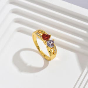Personalized Promise Heart Birthstone Ring, Mothers Ring 2 Birthstone, Women Birthstone Mom Jewelry, Christmas Gift, Custom Family Ring