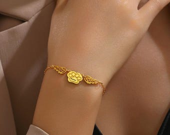 Angel Winged Paw Print Name Bracelet, Handmade Pet Jewelry, Dog Memorial Gift for Her, Mother's Day Gift, Dog Friendly Memorial Bracelet