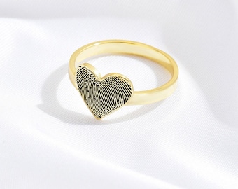 Personalized Fingerprint Jewelry, Custom Heart Fingerprint Ring, Memorial Gift, Custom Fingerprint Ring, Remembrance Gift, Gift for Grandma