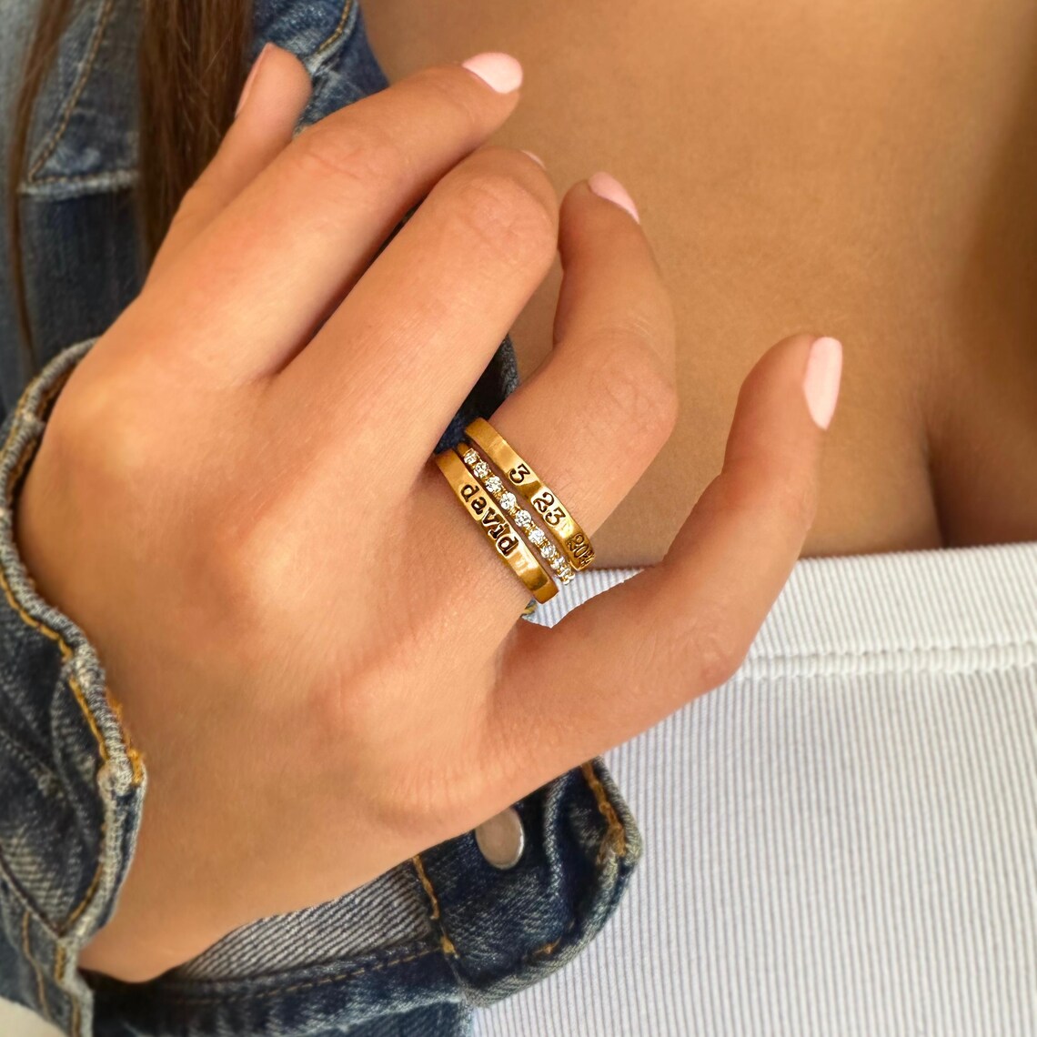 Etsy Name Rings Stackable 3PCS Personalized Mothers Stacking Rings, Birthstones Stackable Custom ...
