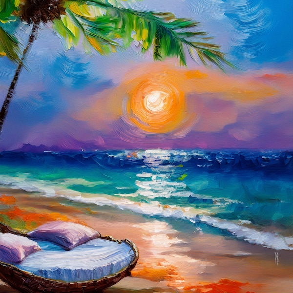 Vibrant Beach Sunset Print: Canvas or Paper