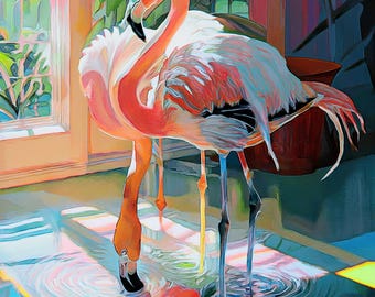 Florida Flamingos Picture, Key West Nautical, Tropical Birds, Colorful Art, Whimsical Art