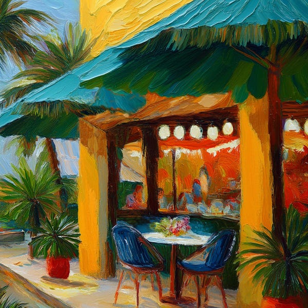 Colorful Coastal Beach Cafe Giclee Print Art