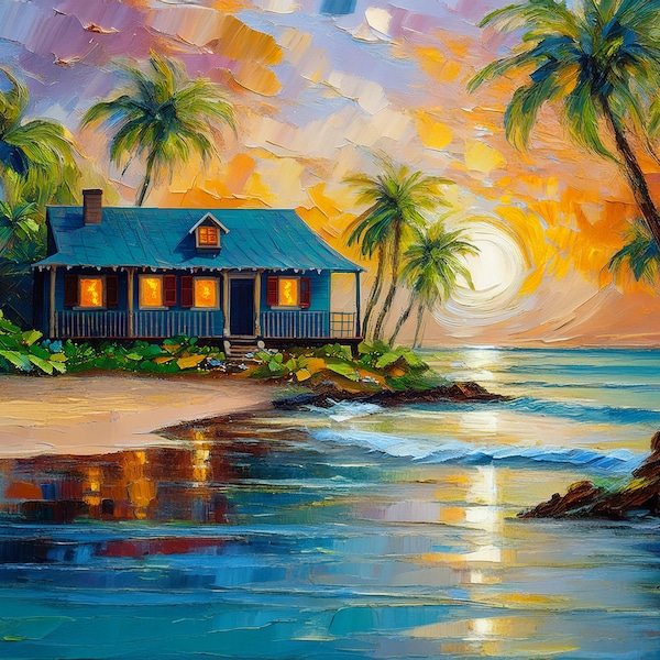 Key West Oceanside Cottage Picture Art: Coastal Home Decor