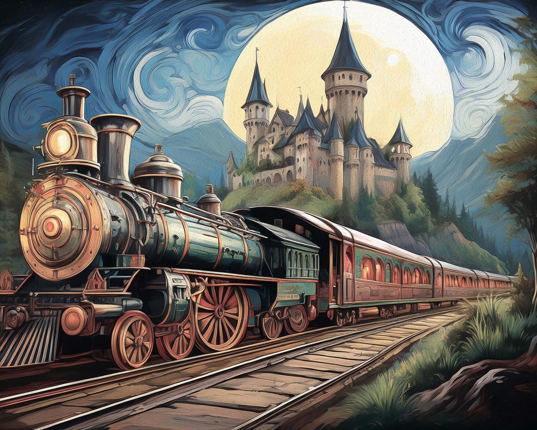 Medieval Castle and Train Picture Art- Mystical Wall Decor - Etsy