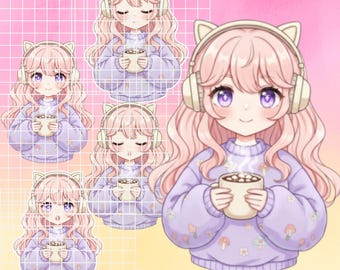 Cozy Anime Girl PNGTuber Model: Pastel Streamer Avatar (Veadotube Ready)