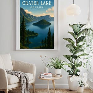 Crater Lake National Park Poster: Landscape Wall Art, Boho Home Decor