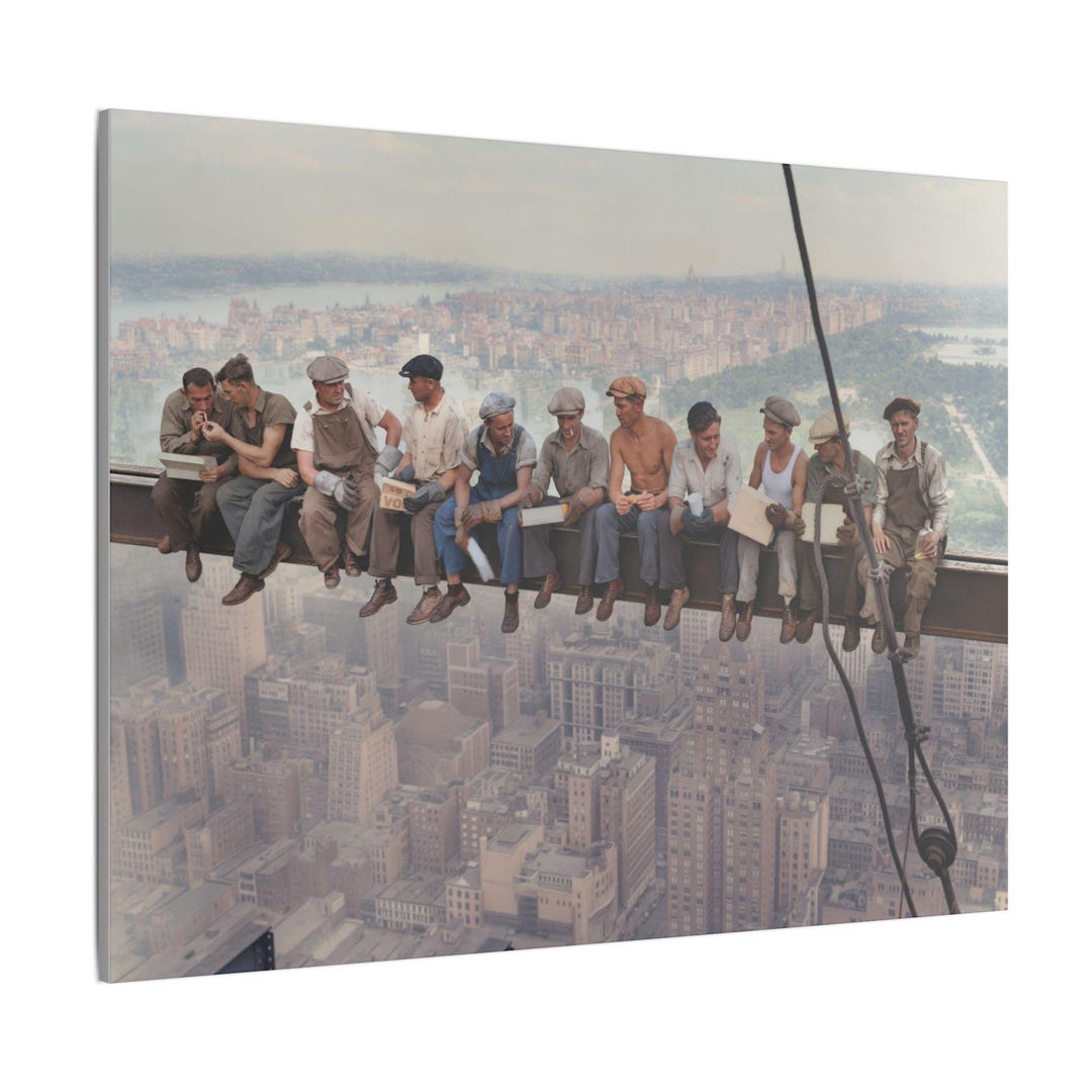 Colorized Lunch Atop a Skyscraper Canvas Print - Vinta…