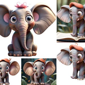 30 Cute Baby Elephant PNG & JPG Bundle | High-Res 4000px Animal Clipart for Nursery Wall Art, Scrapbooking and Digital Design
