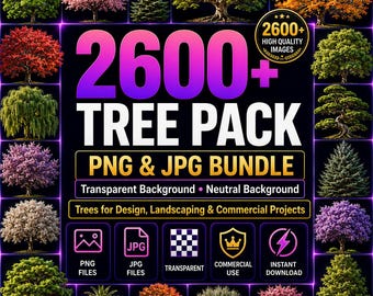 2600 Tree Pack PNG JPG Bundle, Transparent Trees, Landscape Design Assets