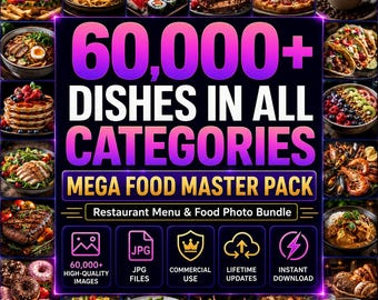 60,000+ Food Stock Images, Restaurant Menu JPG Bundle for Commercial Use