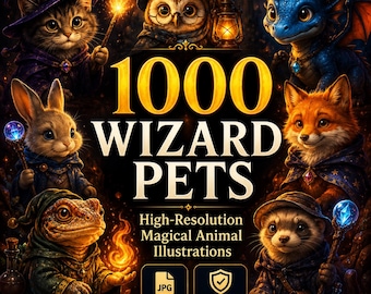 1000 Wizard Pets JPG Bundle, Magical Animal Illustrations