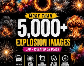 5000 Explosion Images JPG Bundle, Isolated on Black VFX Overlays